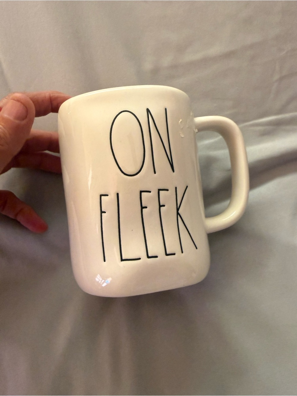 Rae Dunn White 'On Fleek' Ceramic Mug with Black Lettering